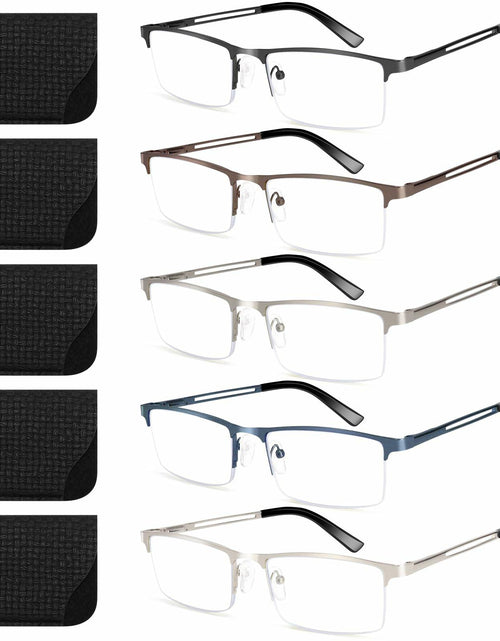 Load image into Gallery viewer, ORANZI 5-Pack Blue Light Blocking Reading Glasses, Half Metal Frame, 1.00
