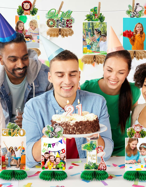 Load image into Gallery viewer, 8PCS Wild One Honeycomb Jungle Safari 1st Birthday Table Centerpiece Decor
