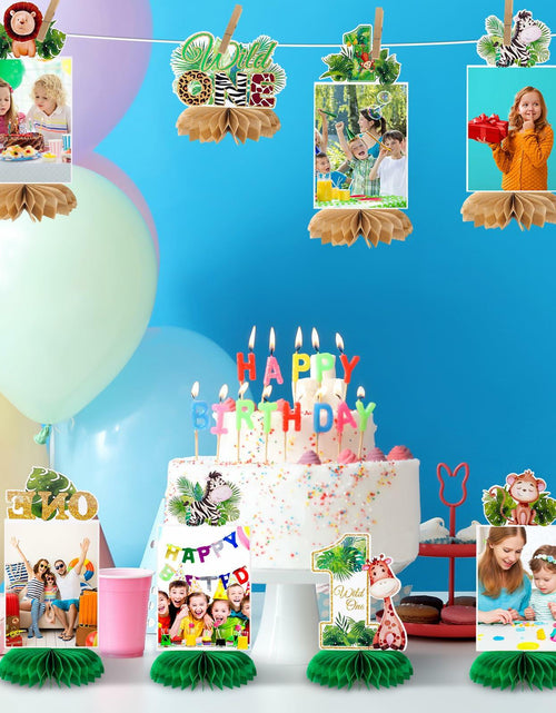 Load image into Gallery viewer, 8PCS Wild One Honeycomb Jungle Safari 1st Birthday Table Centerpiece Decor
