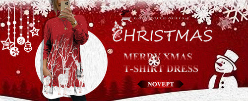 Load image into Gallery viewer, NOVEPT Women’s Reindeer Christmas Shirt Dress – Red, M
