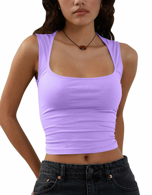 Load image into Gallery viewer, Mizoci Women’s Square Neck Crop Tank Top Sleeveless Going Out Black Small
