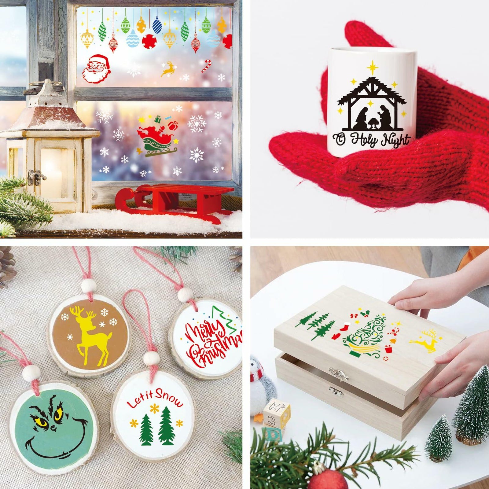 Christmas Craft Stencil Reusable Holiday Winter Painting Wood Glass