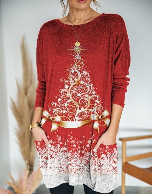 Load image into Gallery viewer, NOVEPT Women’s Reindeer Christmas Shirt Dress – Red, M
