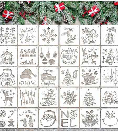 Christmas Craft Stencil Reusable Holiday Winter Painting Wood Glass
