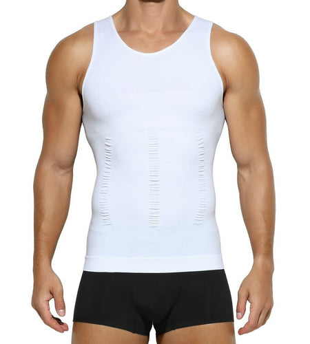 Casey Kevin Men’s Sleeveless Compression Shirt – White XL Body Shaper