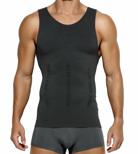 Casey Kevin Men’s Compression Shirt – Sleeveless Body Shaper, Large Grey