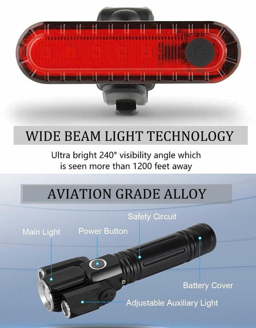 Load image into Gallery viewer, Funeedn Bike Light Set 5000LM – Front &amp; Rear, USB, Waterproof, Black
