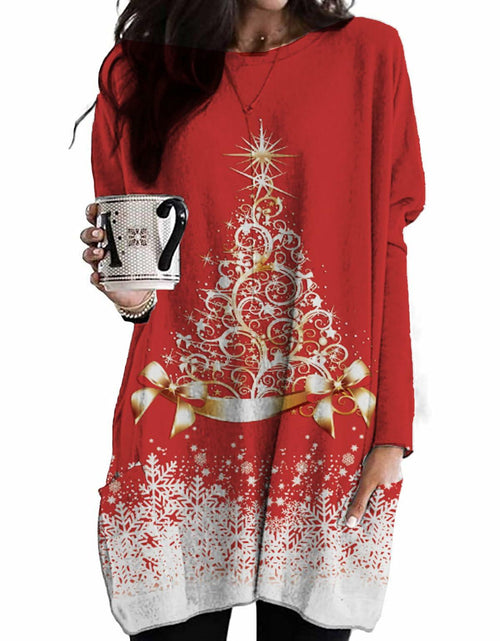 Load image into Gallery viewer, NOVEPT Women’s Reindeer Christmas Shirt Dress – Red, M
