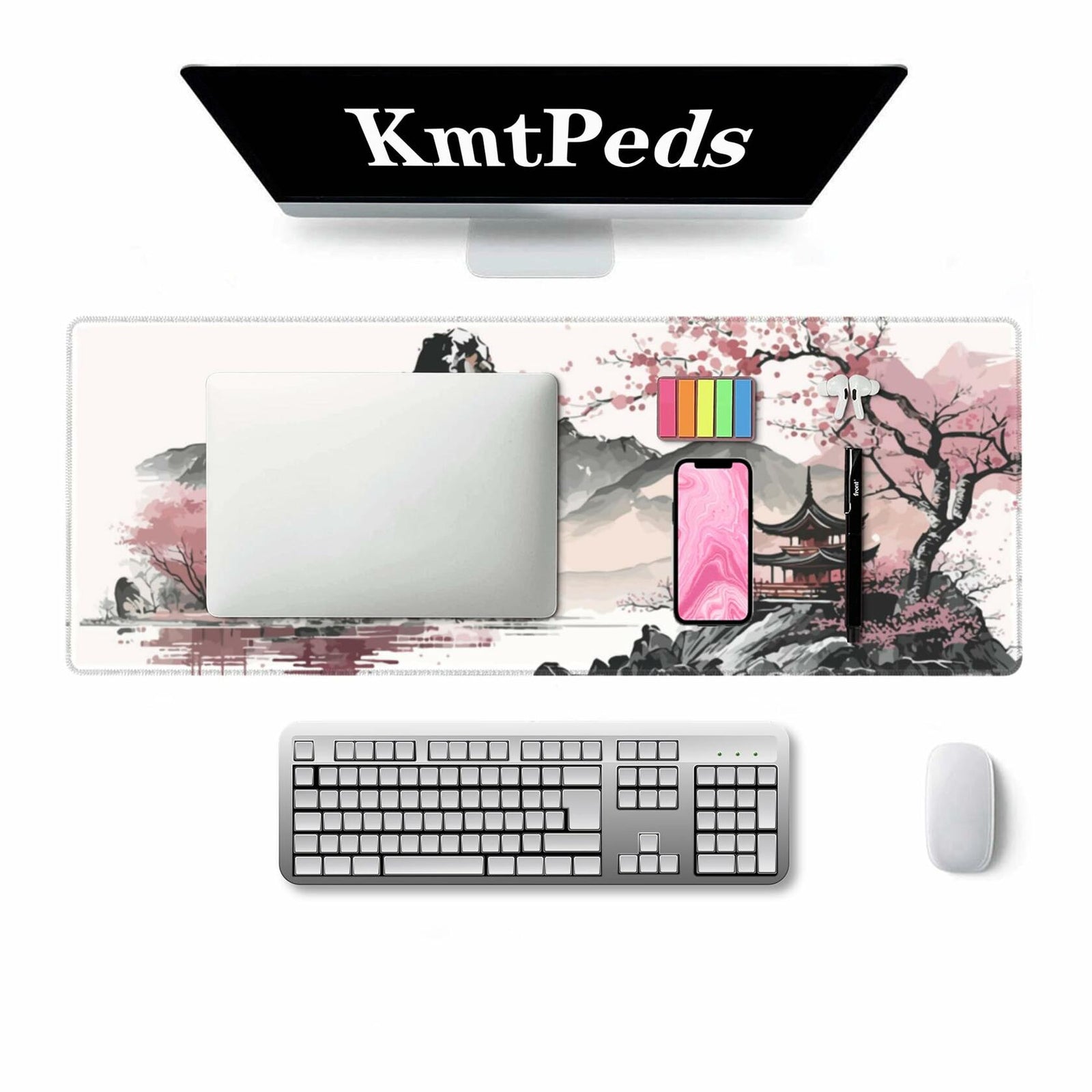 Topographic Gaming Mouse Pad Large Extended White Desk Mat 31.5x11.8