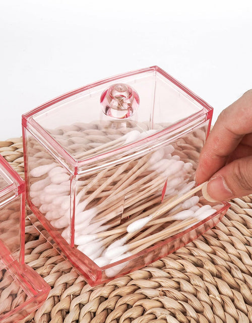 Load image into Gallery viewer, Biiange 2-Pack Acrylic Cotton Swab Holder with Lid 7oz Q-Tip Storage (Pink)
