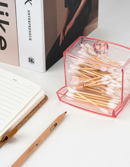 Load image into Gallery viewer, Biiange 2-Pack Acrylic Cotton Swab Holder with Lid 7oz Q-Tip Storage (Pink)
