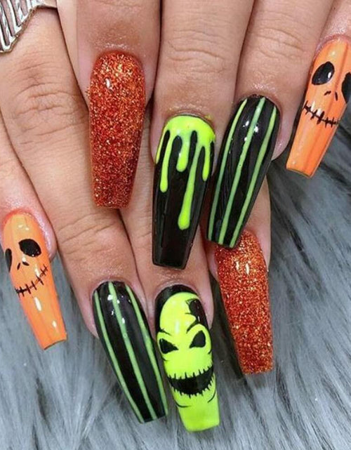 Load image into Gallery viewer, Pink Halloween Press On Nails Almond Matte Pumpkin Bat Design 24pcs
