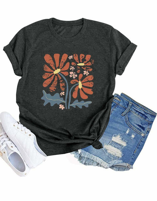 Load image into Gallery viewer, Floral Graphic Boho Women T-Shirt Vintage Wildflower Print Round Neck Small
