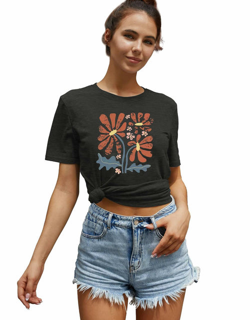 Load image into Gallery viewer, Floral Graphic Boho Women T-Shirt Vintage Wildflower Print Round Neck Small
