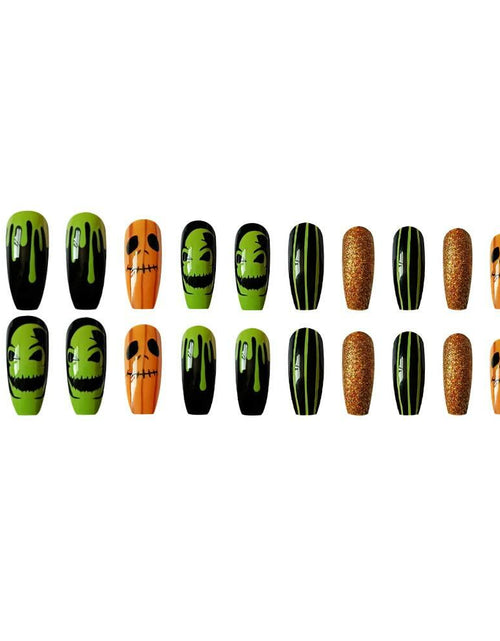 Load image into Gallery viewer, Pink Halloween Press On Nails Almond Matte Pumpkin Bat Design 24pcs
