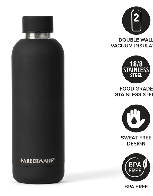 Load image into Gallery viewer, Farberware Stainless Steel Water Bottle 16oz Insulated Hot Cold Black

