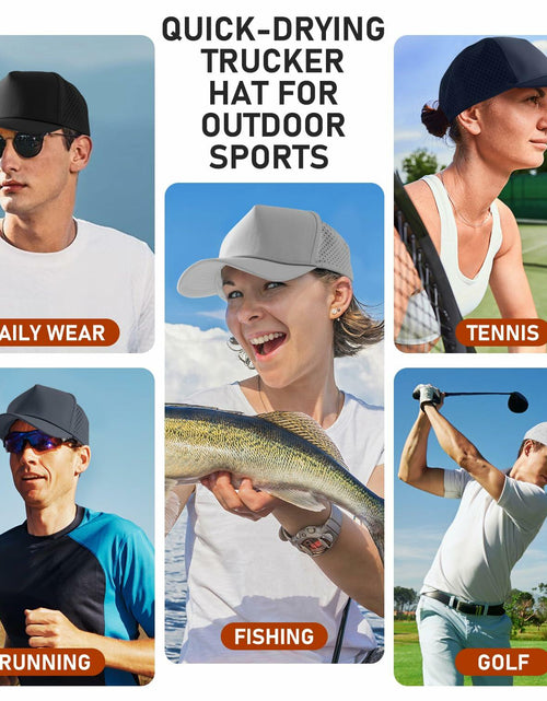 Load image into Gallery viewer, Falidem 5-Panel Trucker Hat Quick Dry Laser Cut Mesh Snapback Baseball Cap
