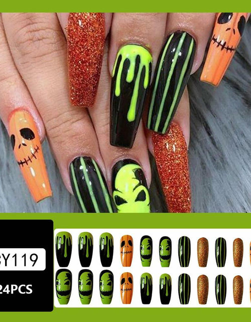 Load image into Gallery viewer, Pink Halloween Press On Nails Almond Matte Pumpkin Bat Design 24pcs
