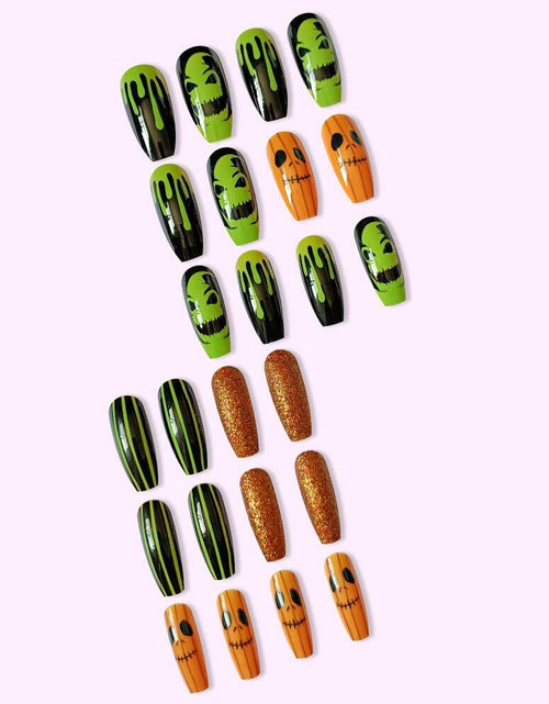 Load image into Gallery viewer, Pink Halloween Press On Nails Almond Matte Pumpkin Bat Design 24pcs
