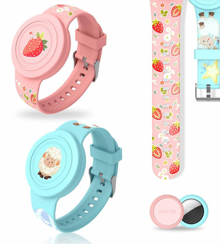 Kids AirTag Bracelet Waterproof Silicone Hidden Tracker Band Sheep Strawberry