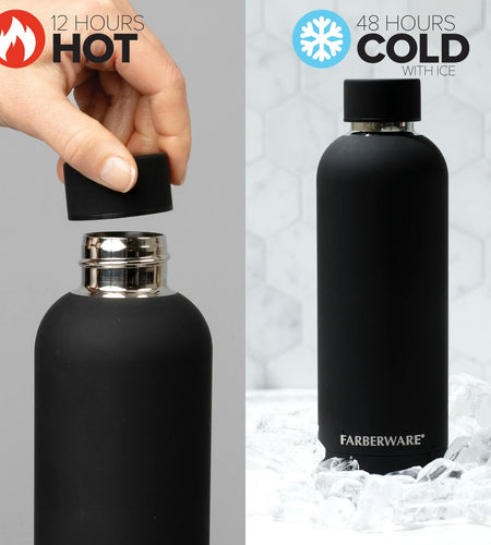 Farberware Stainless Steel Water Bottle 16oz Insulated Hot Cold Black