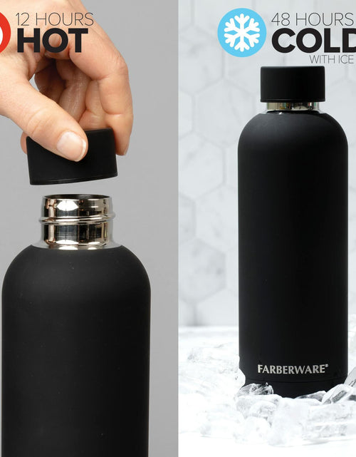 Load image into Gallery viewer, Farberware Stainless Steel Water Bottle 16oz Insulated Hot Cold Black
