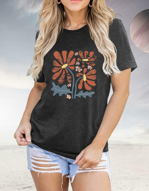 Load image into Gallery viewer, Floral Graphic Boho Women T-Shirt Vintage Wildflower Print Round Neck Small
