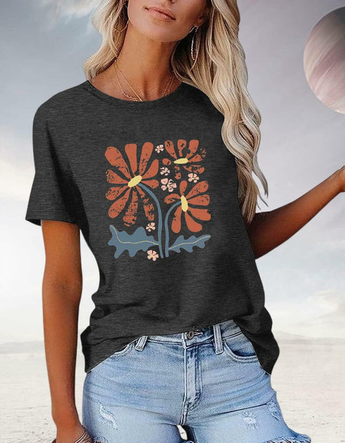 Load image into Gallery viewer, Floral Graphic Boho Women T-Shirt Vintage Wildflower Print Round Neck Small
