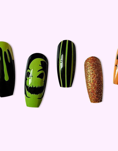 Load image into Gallery viewer, Pink Halloween Press On Nails Almond Matte Pumpkin Bat Design 24pcs
