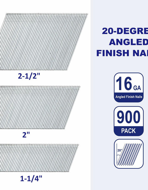 Load image into Gallery viewer, HW HAMWOO 16 Gauge Angled Finish Nails 20° Galvanized Assorted 900 Pack

