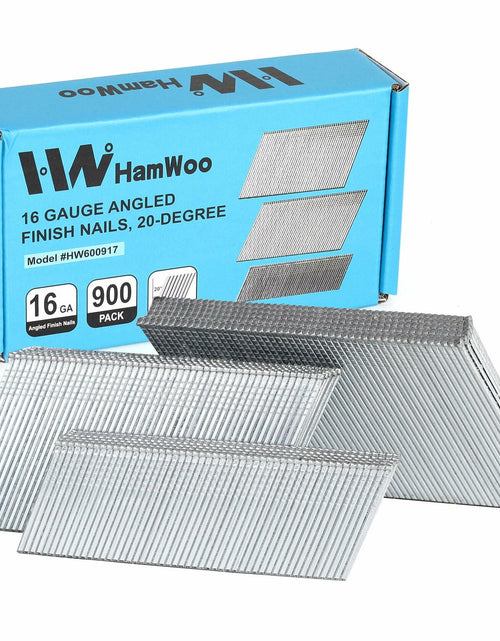 Load image into Gallery viewer, HW HAMWOO 16 Gauge Angled Finish Nails 20° Galvanized Assorted 900 Pack
