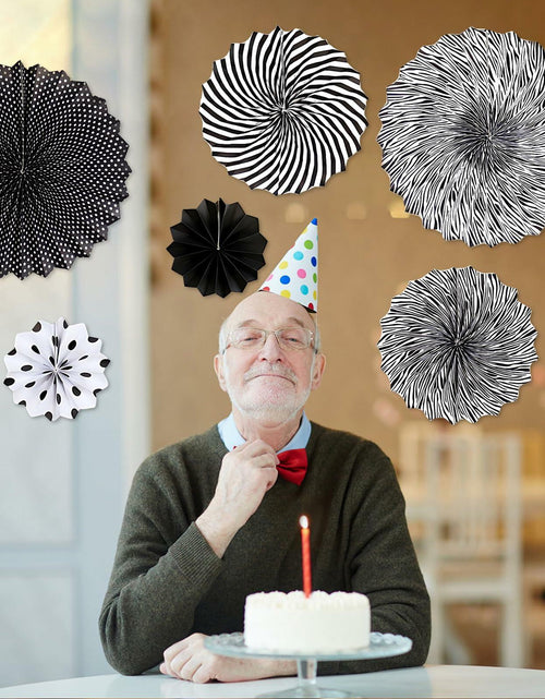 Load image into Gallery viewer, 6PCS Black Hanging Paper Fans Party Decorations for Birthday, Wedding &amp; Shower
