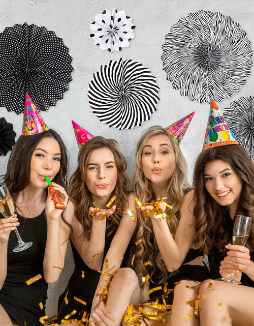 Load image into Gallery viewer, 6PCS Black Hanging Paper Fans Party Decorations for Birthday, Wedding &amp; Shower
