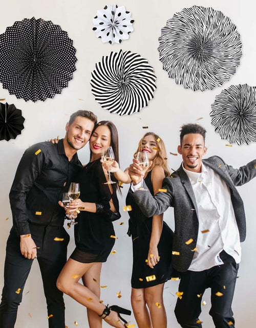 Load image into Gallery viewer, 6PCS Black Hanging Paper Fans Party Decorations for Birthday, Wedding &amp; Shower
