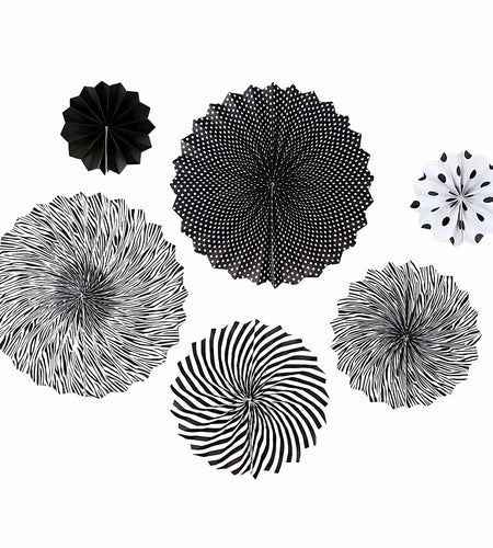 6PCS Black Hanging Paper Fans Party Decorations for Birthday, Wedding & Shower
