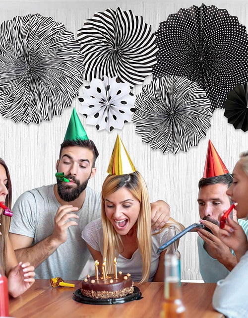Load image into Gallery viewer, 6PCS Black Hanging Paper Fans Party Decorations for Birthday, Wedding &amp; Shower
