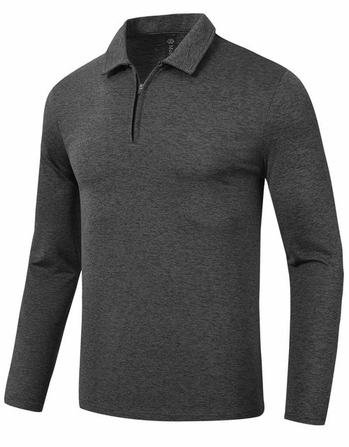 Load image into Gallery viewer, MoFiz Men’s Long Sleeve Polo Shirt Quarter-Zip Quick Dry Grey M
