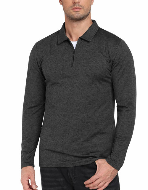 Load image into Gallery viewer, MoFiz Men’s Long Sleeve Polo Shirt Quarter-Zip Quick Dry Grey M
