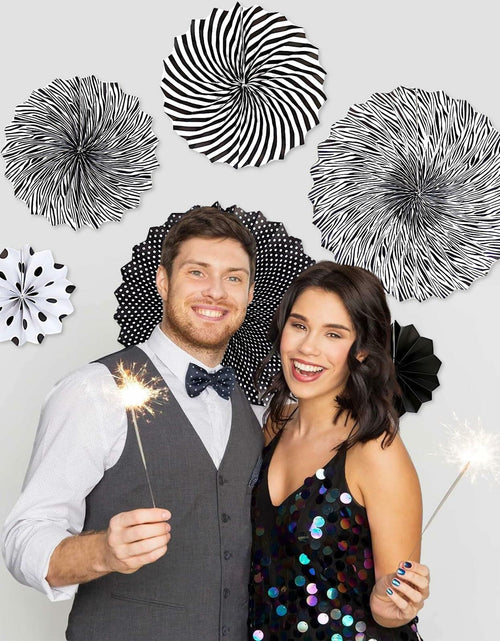 Load image into Gallery viewer, 6PCS Black Hanging Paper Fans Party Decorations for Birthday, Wedding &amp; Shower
