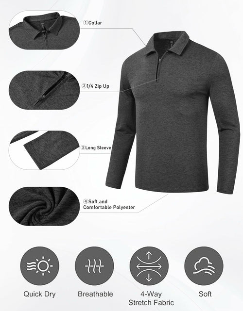 Load image into Gallery viewer, MoFiz Men’s Long Sleeve Polo Shirt Quarter-Zip Quick Dry Grey M
