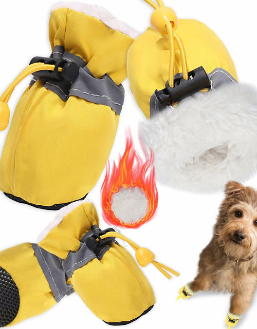 Load image into Gallery viewer, TEOZZO Dog Boots Warm Puppy Paw Protector Reflective Strip Size 6 Yellow 4PCs
