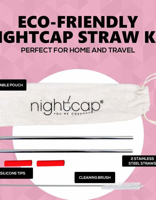 Load image into Gallery viewer, NightCap Straw Kit 2 Reusable Stainless Steel Straws w Brush Pouch Tips
