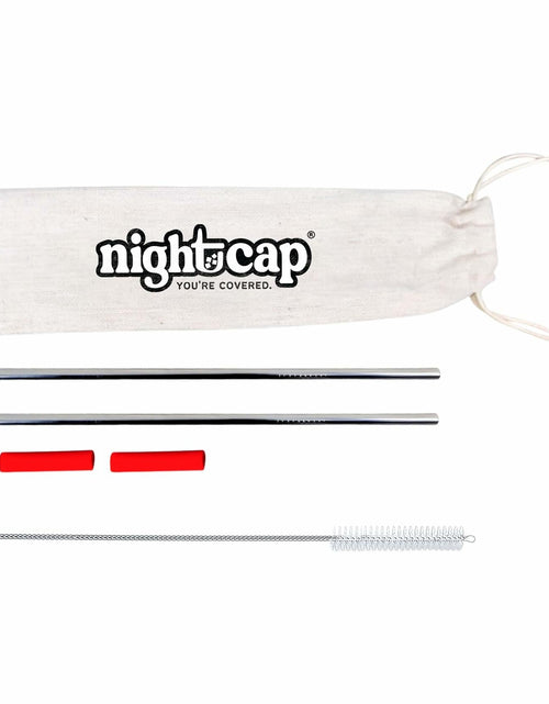 Load image into Gallery viewer, NightCap Straw Kit 2 Reusable Stainless Steel Straws w Brush Pouch Tips
