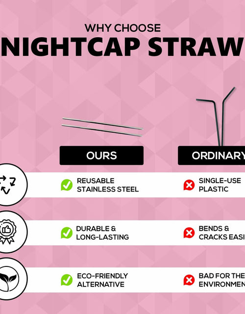 Load image into Gallery viewer, NightCap Straw Kit 2 Reusable Stainless Steel Straws w Brush Pouch Tips
