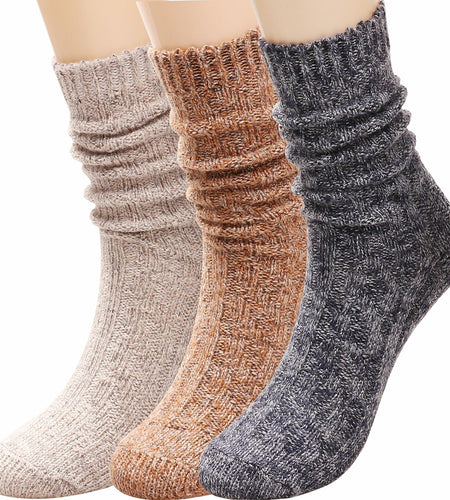 3 Pairs Women’s Winter Wool Cable Knit Knee High Boot Socks Size 5-11
