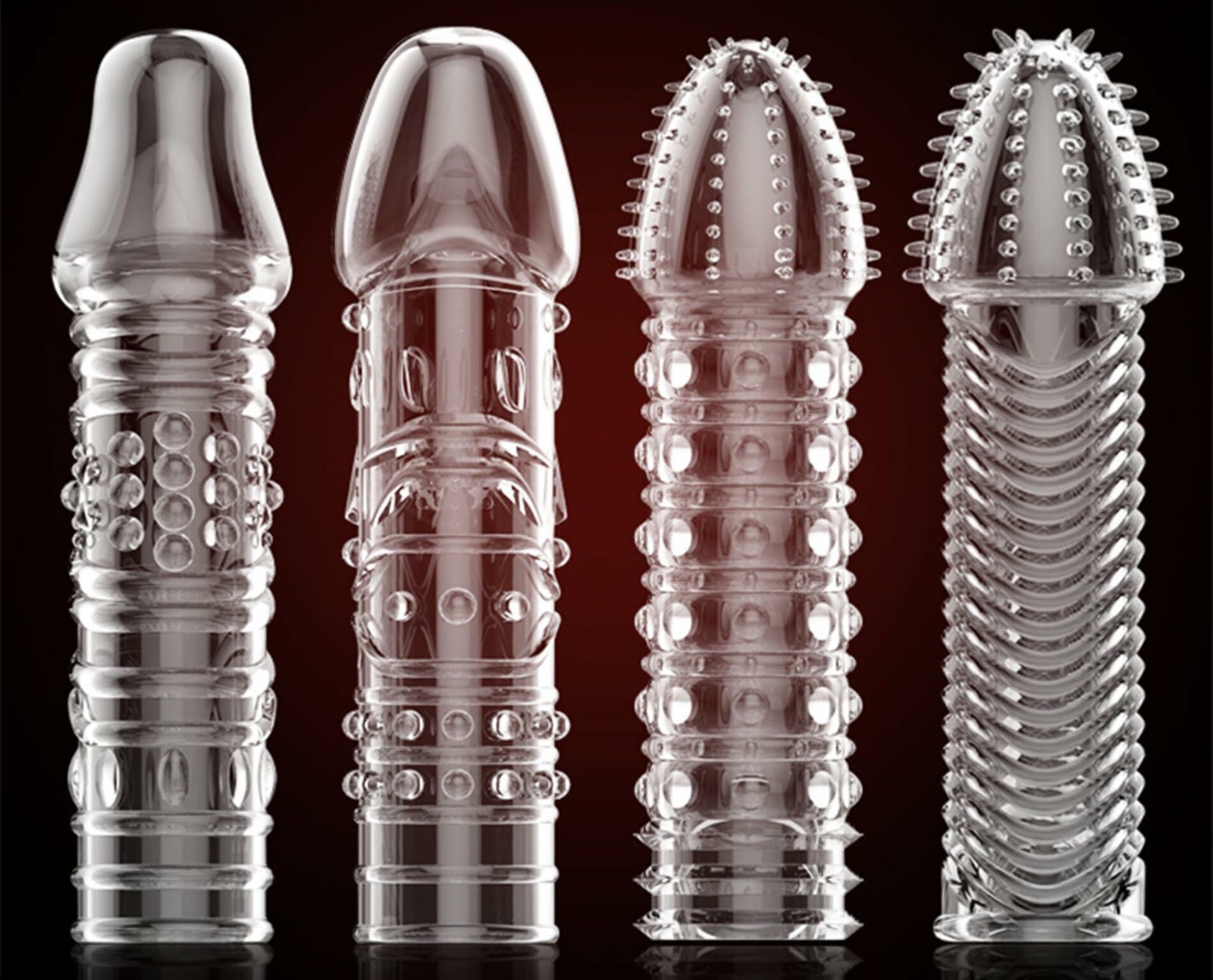 4PCS Threaded Male Condoms Transparent Fine Ring Extended Sleeve Adult