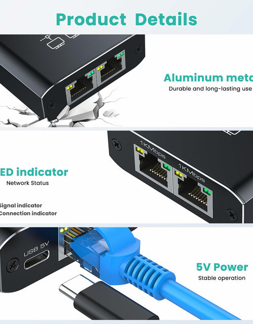 Load image into Gallery viewer, HRSDEIE Ethernet Splitter 1-to-2 Gigabit RJ45 1000Mbps Network LAN Adapter

