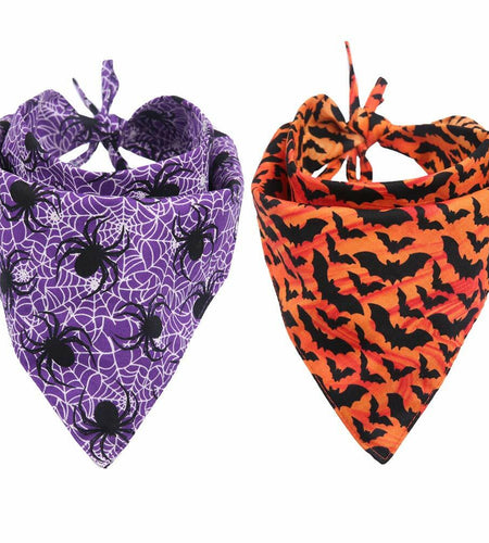 KZHAREEN 2 Pack Halloween Dog Bandana Reversible Triangle Scarf Large