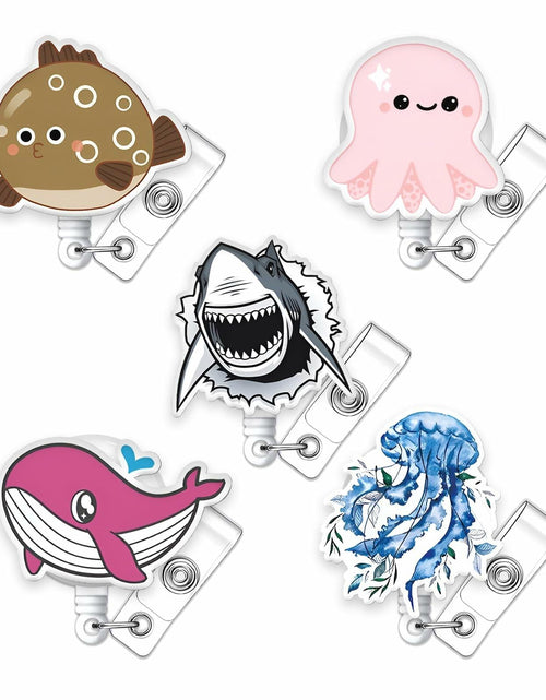 Load image into Gallery viewer, 5 Pcs Retractable Badge Reel ID Clip Holder Jellyfish Whale Shark Nurse
