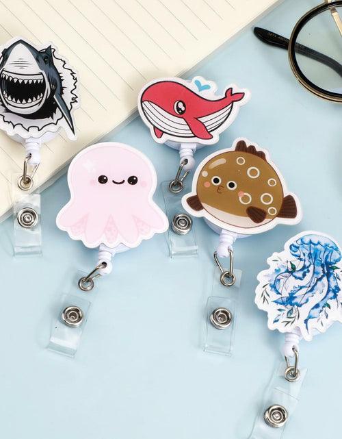 Load image into Gallery viewer, 5 Pcs Retractable Badge Reel ID Clip Holder Jellyfish Whale Shark Nurse
